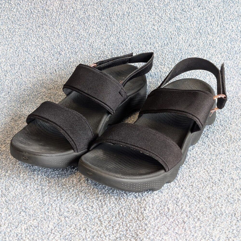 Skechers Women's Size 11 Go Walk Massage Fit Renee Black Rose Gold Sandals